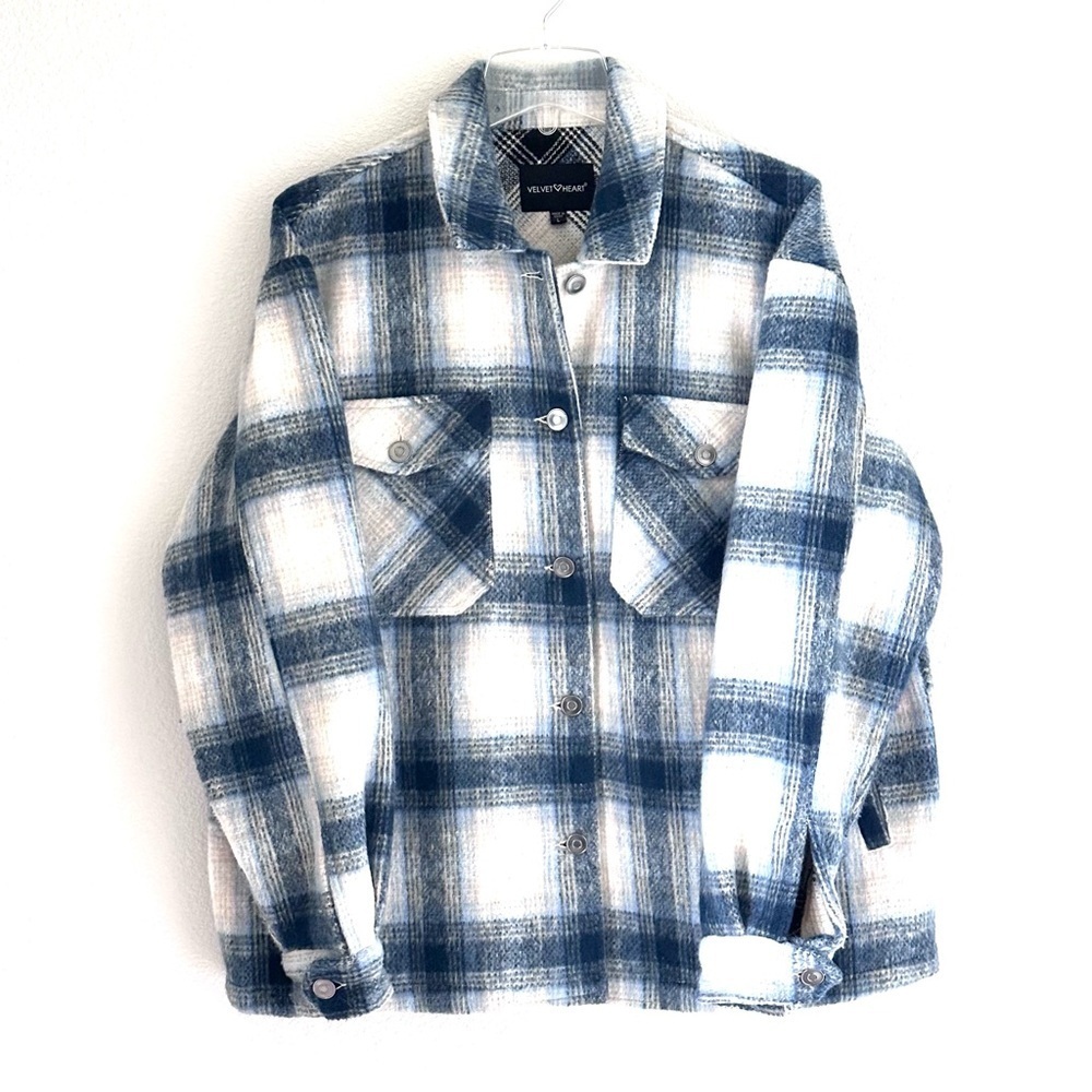 Velvet Heart Blue and Cream Plaid Shacket